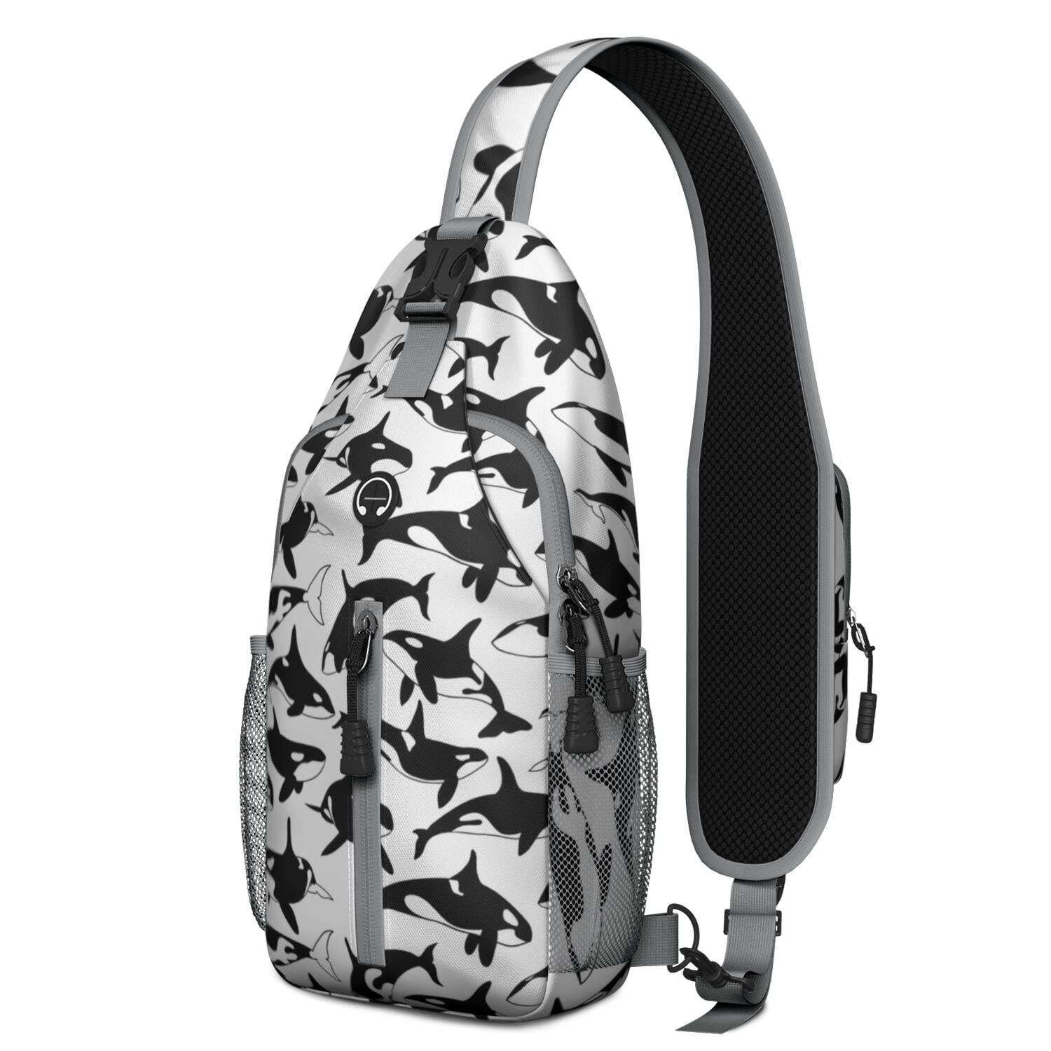 Crossbody Sling Backpack for Women Men Black and White Orca Whales ...
