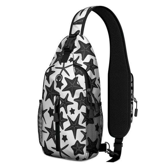 Crossbody Sling Backpack for Women Men Black and White Starfish Shoulder Sling Crossbody Casual Chest Bag for Travel Sports Running Hiking