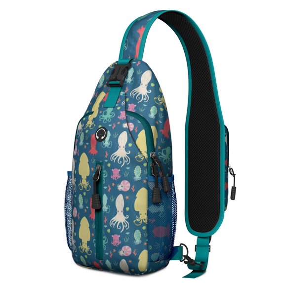 Crossbody Sling Backpack for Women Men Colorful Cephalopods in Ocean Shoulder Sling Crossbody Casual Chest Bag for Travel Sports Running Hiking