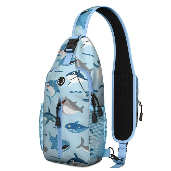 Crossbody Sling Backpack for Women Men Cute Cartoon Shark Pattern Shoulder Sling Crossbody Casual Chest Bag for Travel Sports Running Hiking