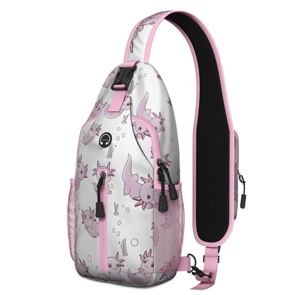 Crossbody Sling Backpack for Women Men Cute Colorful Axolotl Shoulder Sling Crossbody Casual Chest Bag for Travel Sports Running Hiking