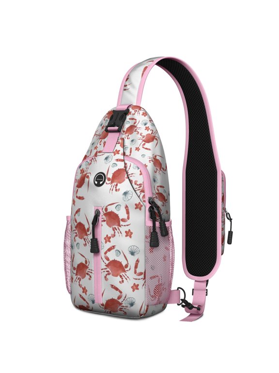 Crossbody Sling Backpack for Women Men Cute Crab Pattern Shoulder Sling Crossbody Casual Chest Bag for Travel Sports Running Hiking