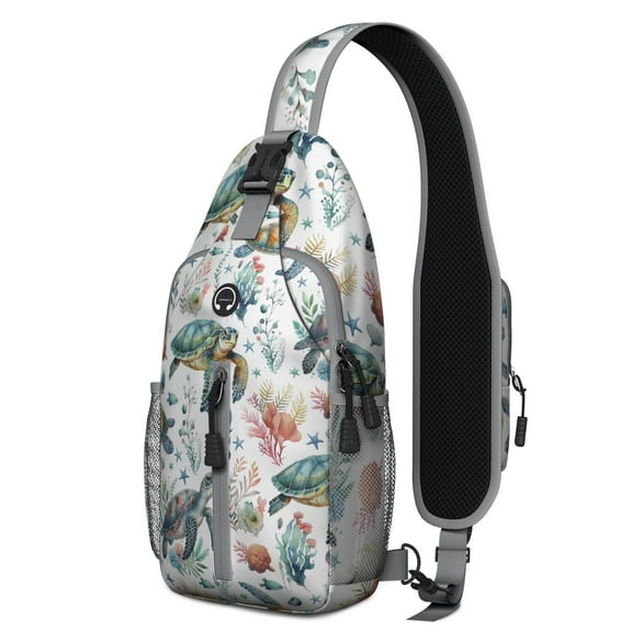 Crossbody Sling Backpack for Women Men Cute Ocean Life Turtle Shoulder Sling Crossbody Casual Chest Bag for Travel Sports Running Hiking