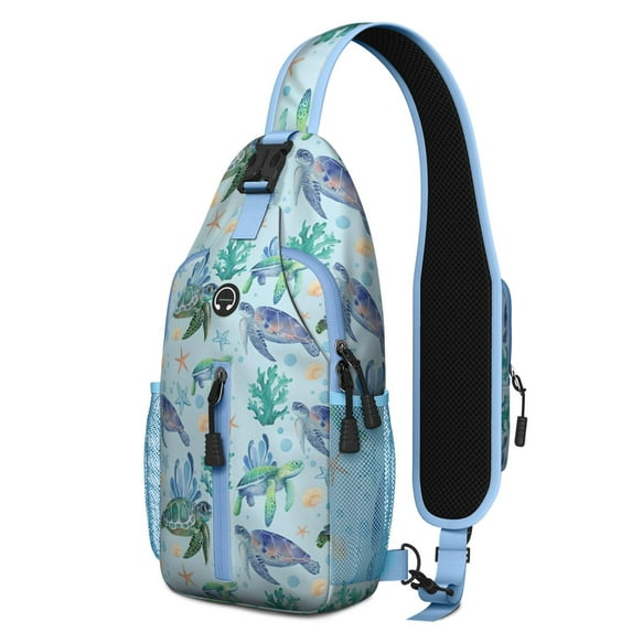 Crossbody Sling Backpack for Women Men Cute Ocean Life Turtle Shoulder Sling Crossbody Casual Chest Bag for Travel Sports Running Hiking