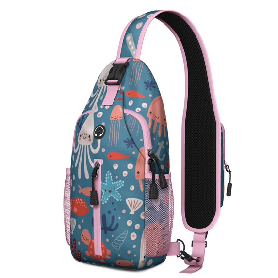 Crossbody Sling Backpack for Women Men Cute Octopus Sea Creatures Shoulder Sling Crossbody Casual Chest Bag for Travel Sports Running Hiking