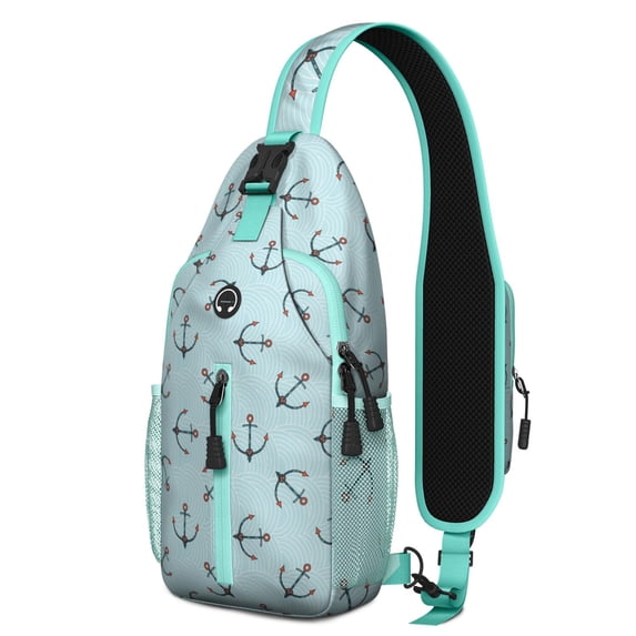 Crossbody Sling Backpack for Women Men Decorative Boat Anchor Sky Blue Shoulder Sling Crossbody Casual Chest Bag for Travel Sports Running Hiking