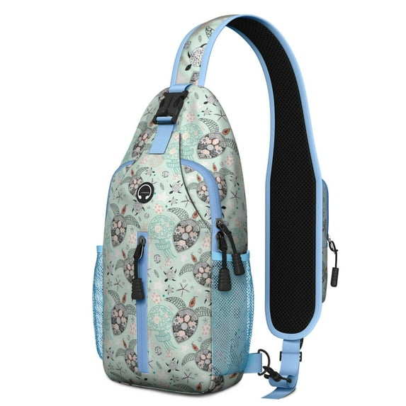 Crossbody Sling Backpack for Women Men Floral Sea Turtle Light Green Shoulder Sling Crossbody Casual Chest Bag for Travel Sports Running Hiking