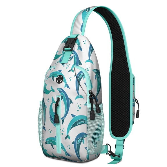 Crossbody Sling Backpack for Women Men Green Dolphin Figure Shoulder Sling Crossbody Casual Chest Bag for Travel Sports Running Hiking