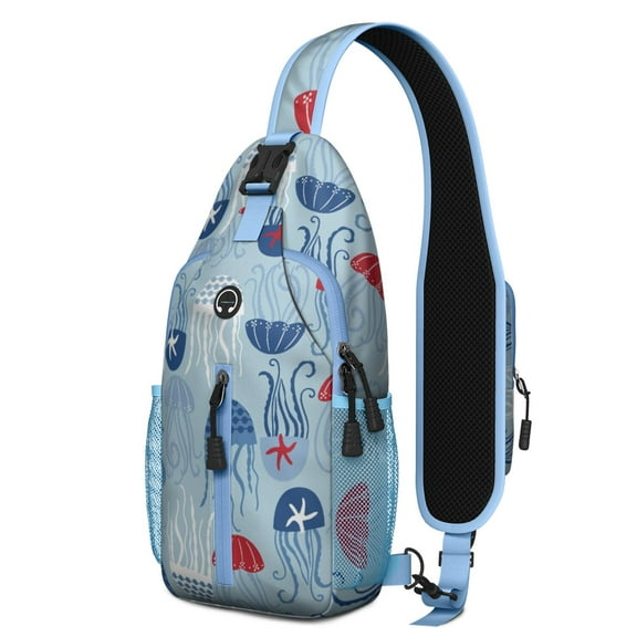 Crossbody Sling Backpack for Women Men Light Blue Octopus Repeat Shoulder Sling Crossbody Casual Chest Bag for Travel Sports Running Hiking