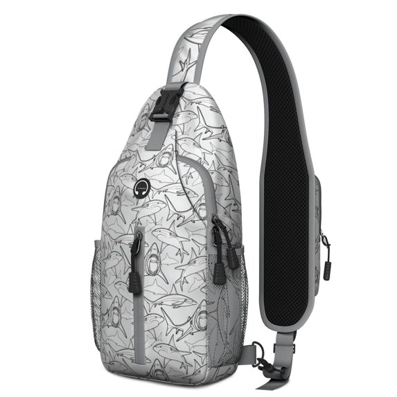 Crossbody Sling Backpack for Women Men Mini White Shark Teeth Shoulder Sling Crossbody Casual Chest Bag for Travel Sports Running Hiking