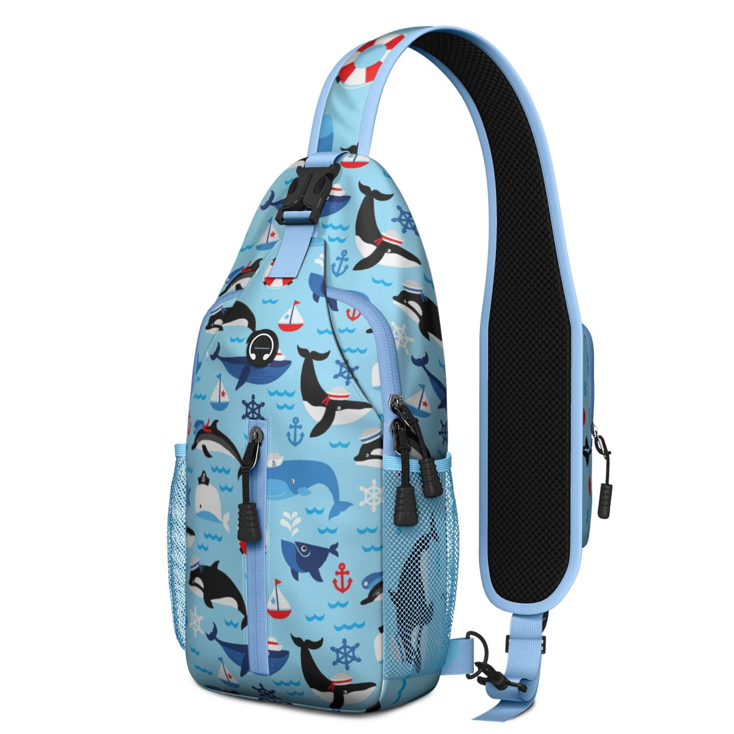 Crossbody Sling Backpack for Women Men Nautical Sea Life Orca Whales ...