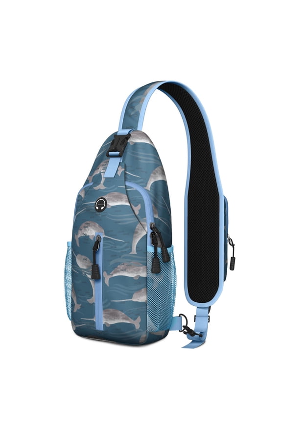 Crossbody Sling Backpack for Women Men Ocean Animal Narwhals Shoulder Sling Crossbody Casual Chest Bag for Travel Sports Running Hiking