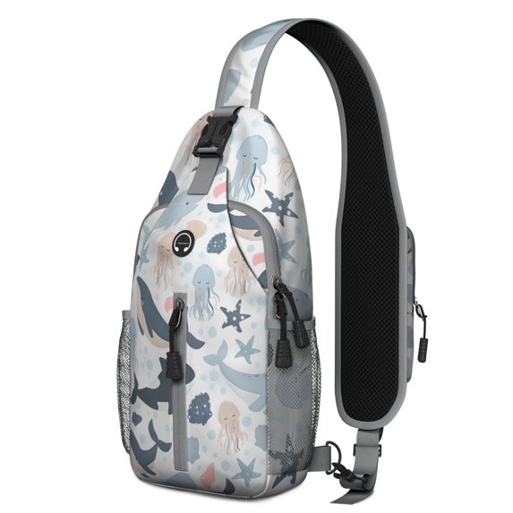 Crossbody Sling Backpack for Women Men Ocean Cute Shark Shoulder Sling Crossbody Casual Chest Bag for Travel Sports Running Hiking