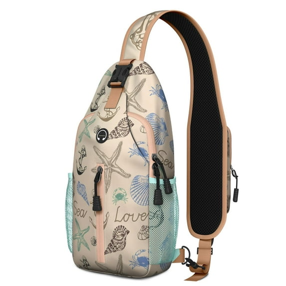 Crossbody Sling Backpack for Women Men Starfish Seashell Beach Themed (1) Shoulder Sling Crossbody Casual Chest Bag for Travel Sports Running Hiking