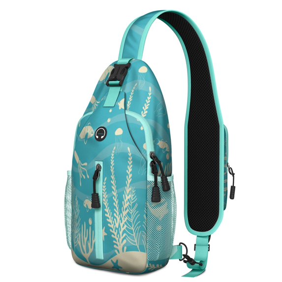 Crossbody Sling Backpack for Women Men Tropical Ocean Life Pattern Shoulder Sling Crossbody Casual Chest Bag for Travel Sports Running Hiking