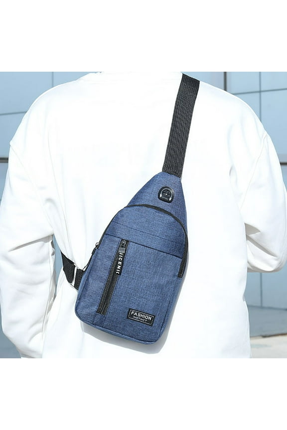 Crossbody Sling Bag | Chest Shoulder Travel Purse | Adjustable Strap | Earphone Hole | Cloth Material | Fits 7.9" Tablet | Water Resistant | Black/Blue/Gray | 11.81x6.69x2.17in