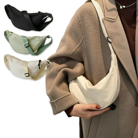 Crossbody Sling Bag | Crescent Shape Messenger | Adjustable Strap | Lightweight Waterproof Nylon | Multiple Colors: White Green Black | Unisex Shoulder Chest Waist Bag | Travel Hiking Cycling