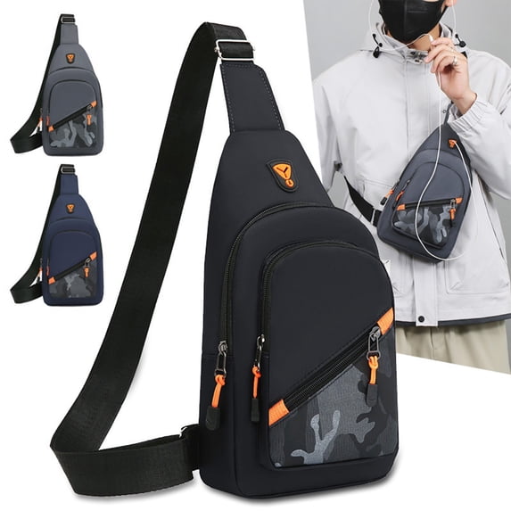 Crossbody Sling Bag Fanny Pack for Men & Women, Adjustable Waist Belt, 4-Zipper Pocket Oxford Cloth Running Hiking Travel Bag with Headphone Hole