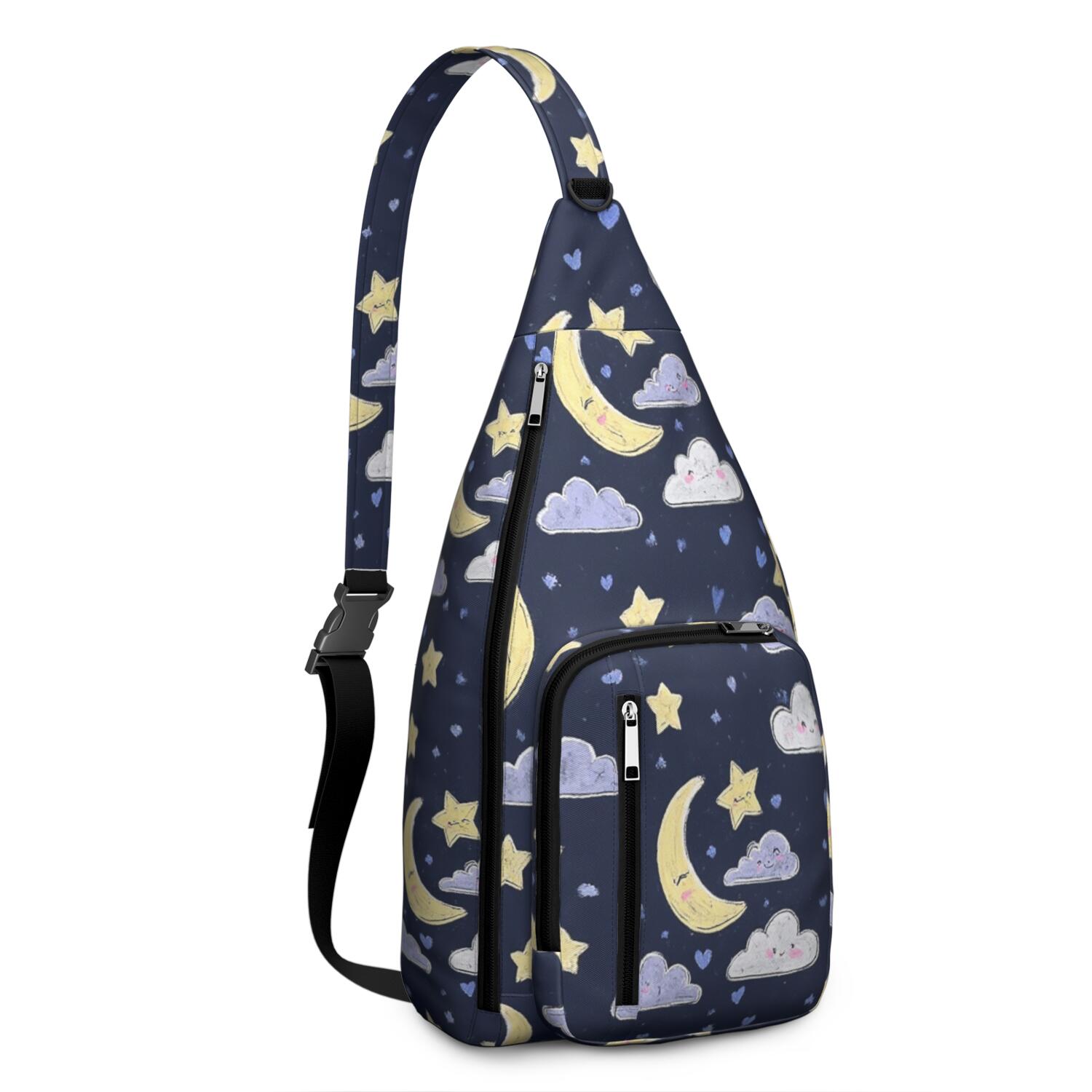 Crossbody Sling Bag for Men with Adjustable Shoulder Strap Shoulder Backpack Shoulder Backpack Travel Hiking Casual Daypack Starry Night Sky, Moon, Aurora