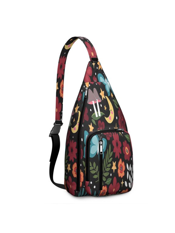 Crossbody Sling Bag for Men with Adjustable Shoulder Strap Shoulder Backpack Chest Bag Travel Hiking Daypacks Mushroom