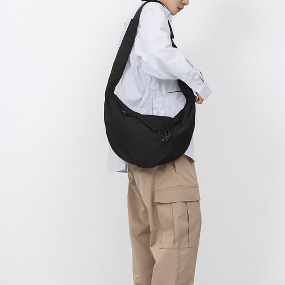 Crossbody Sling Bag for Women Men Trendy Crescent Bag Large Nylon Belt Purse Fanny Packs with Adjustable Strap Black