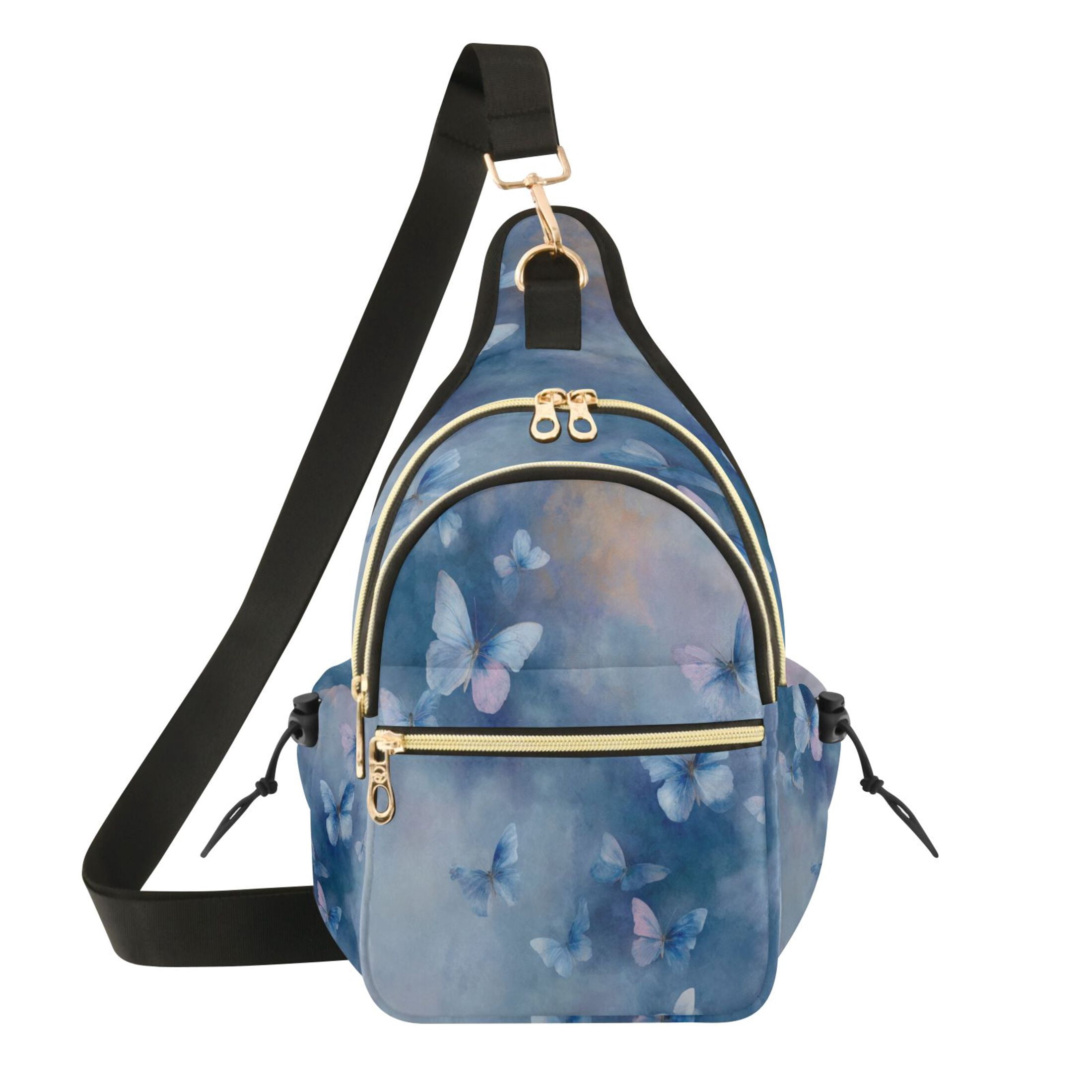 Crossbody Sling Bag for Women Shoulder Purse Trendy Daypack with Adjustable Strap Blue Butterflies Flying