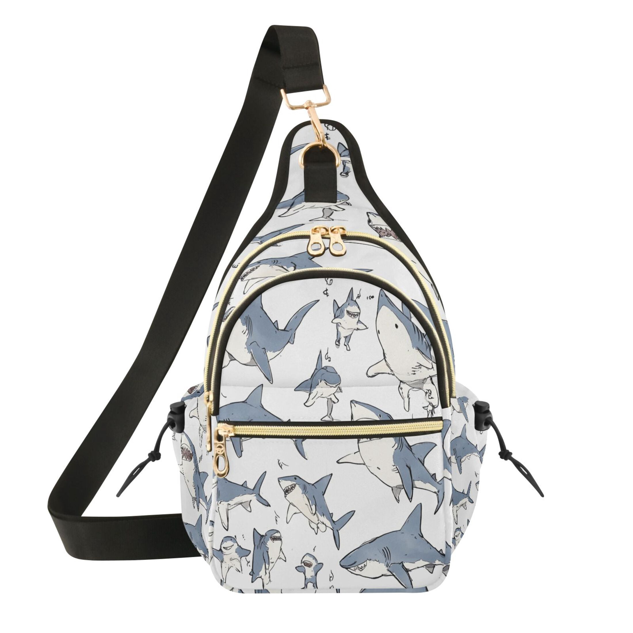 Crossbody Sling Bag for Women Shoulder Purse Trendy Daypack with Adjustable Strap Blue Shark with White Belly