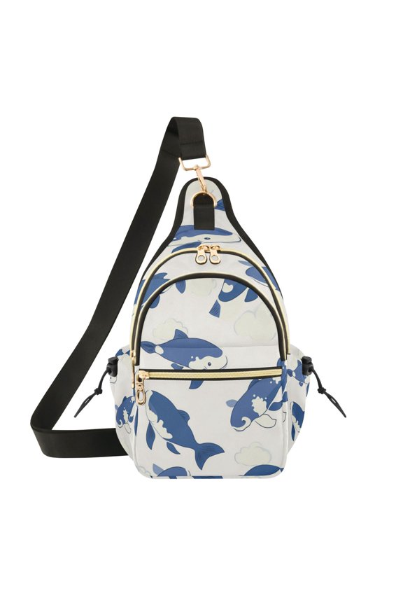 Crossbody Sling Bag for Women Shoulder Purse Trendy Daypack with Adjustable Strap Blue and White Fish