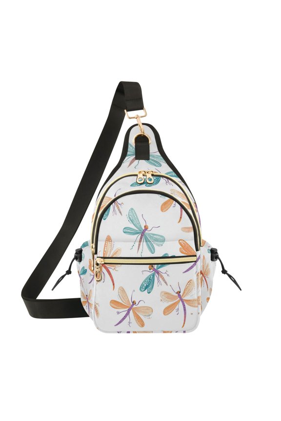 Crossbody Sling Bag for Women Shoulder Purse Trendy Daypack with Adjustable Strap Cartoon Dragonflies Pattern
