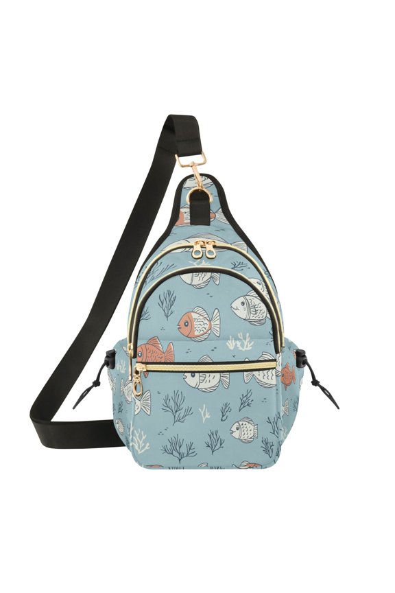 Crossbody Sling Bag for Women Shoulder Purse Trendy Daypack with Adjustable Strap Cartoon Fish