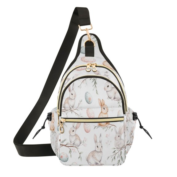 Crossbody Sling Bag for Women Shoulder Purse Trendy Daypack with Adjustable Strap Easter Bunnies and Willow Branches