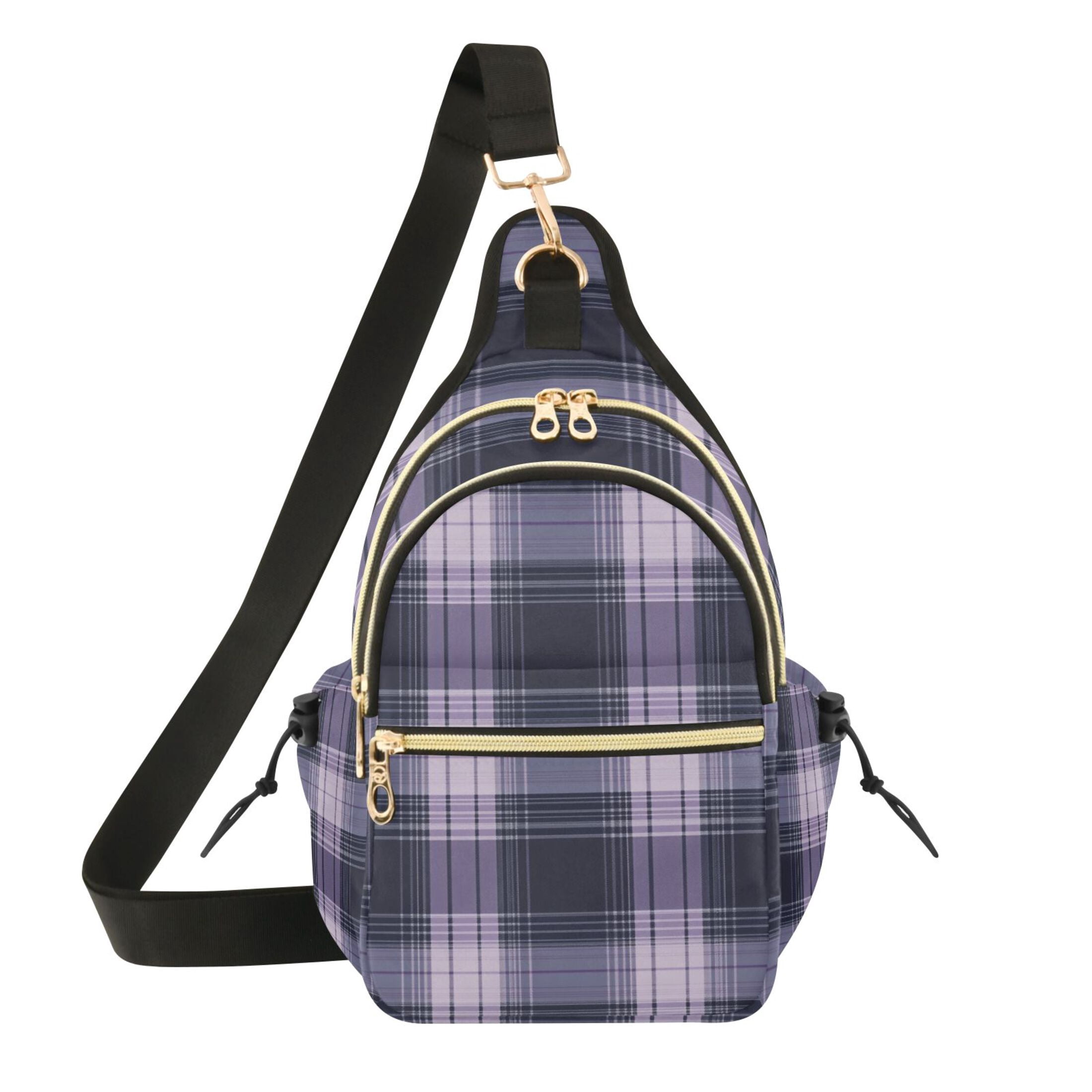 Crossbody Sling Bag for Women Shoulder Purse Trendy Daypack with Adjustable Strap Light Purple Tartan