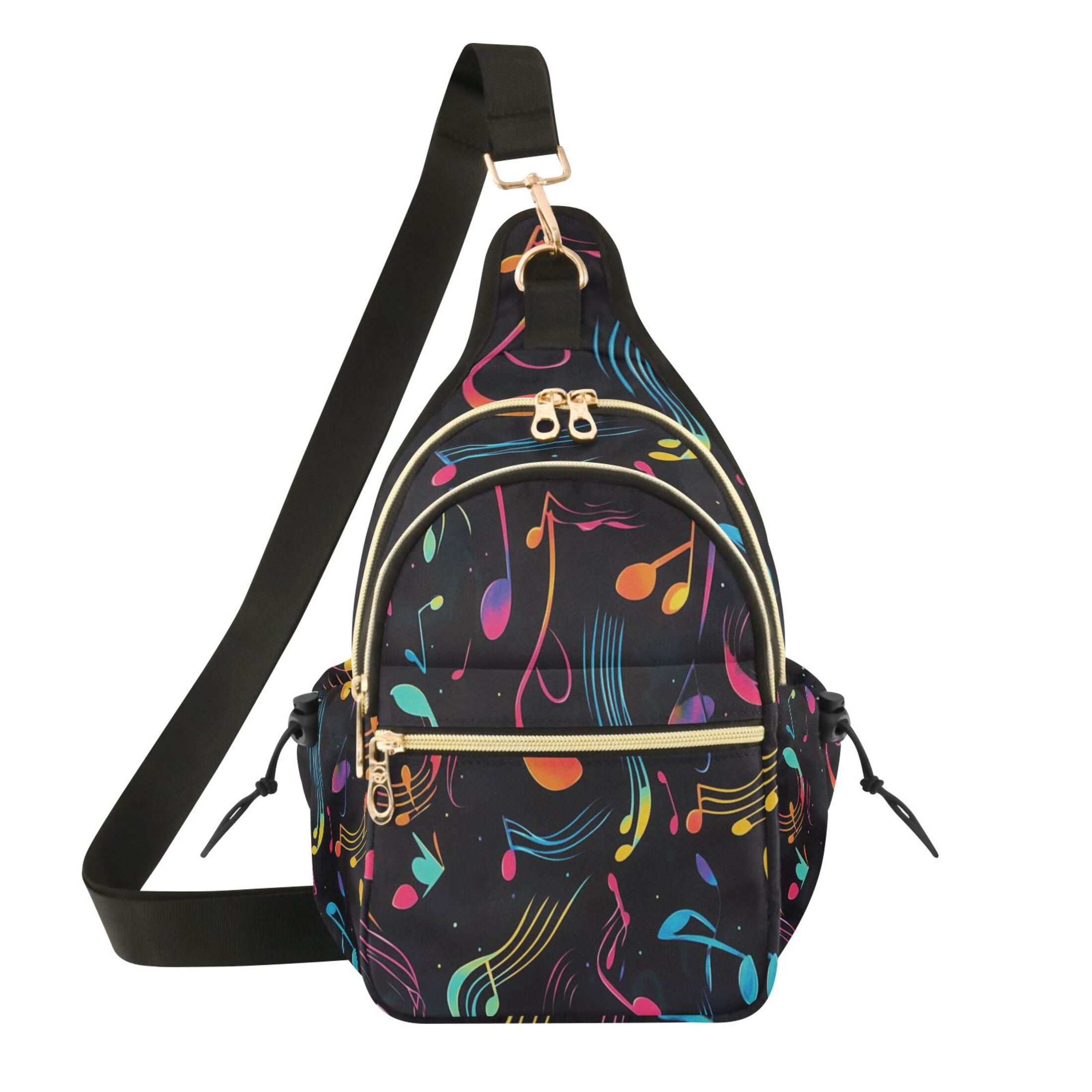 Crossbody Sling Bag for Women Shoulder Purse Trendy Daypack with Adjustable Strap Musical Notes and Waves Pattern