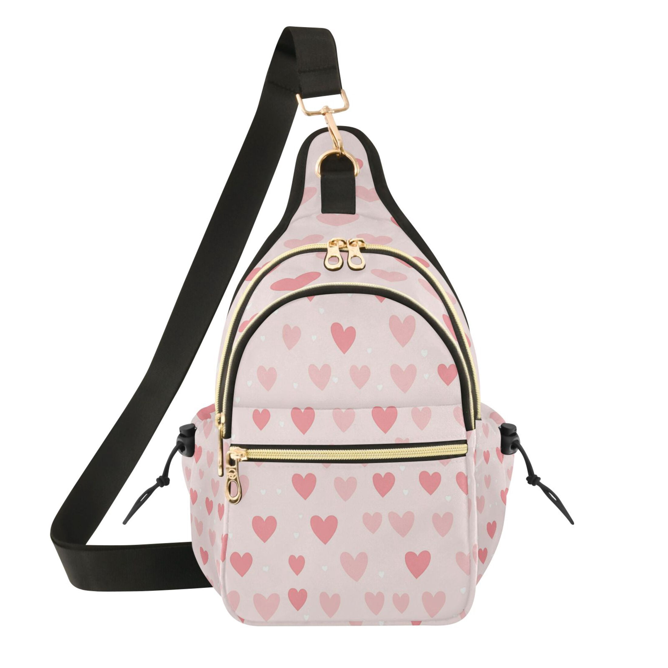 Crossbody Sling Bag for Women Shoulder Purse Trendy Daypack with Adjustable Strap Pink Love Heart