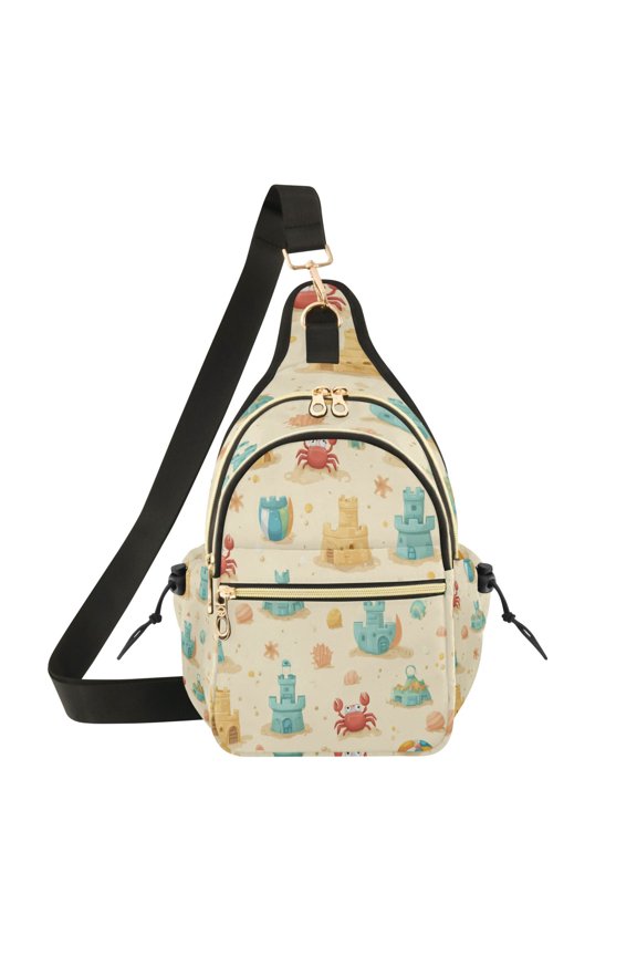 Crossbody Sling Bag for Women Shoulder Purse Trendy Daypack with Adjustable Strap Sandcastles and Crabs Pattern