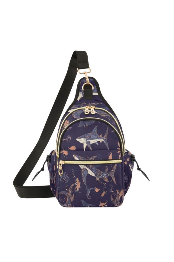 Crossbody Sling Bag for Women Shoulder Purse Trendy Daypack with Adjustable Strap Sharks and Fish Pattern