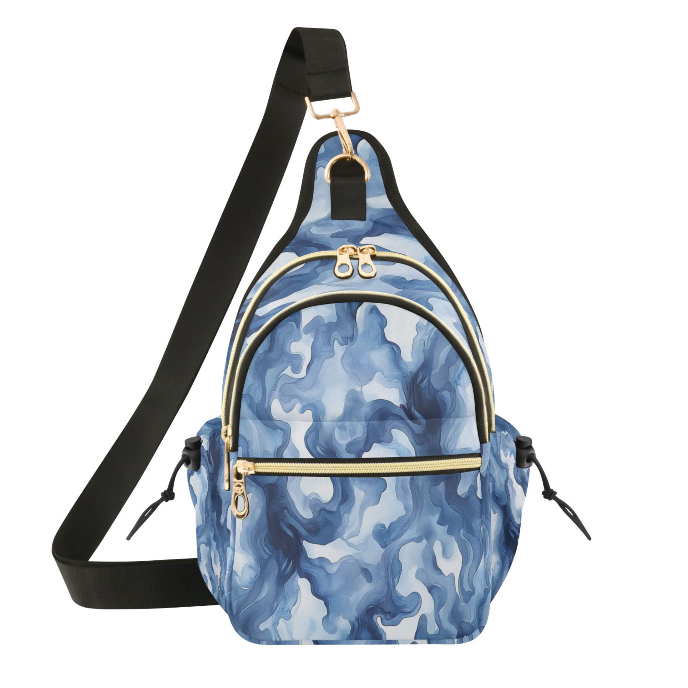 Crossbody Sling Bag for Women Shoulder Purse Trendy Daypack with Adjustable Strap Watercolor Indigo Waves
