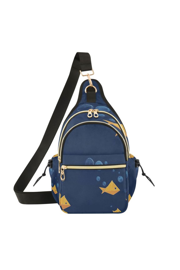 Crossbody Sling Bag for Women Shoulder Purse Trendy Daypack with Adjustable Strap Yellow Origami Fish