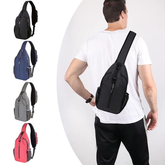 Crossbody Sling Bag1PC,7.09x3.54x14.96in,Travel Backpack for Hiking with Multiple Compartments, Headphone Jack & Breathable Straps for Outdoor Adventures(Black)