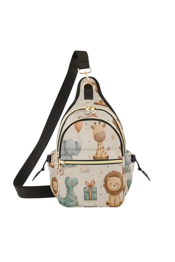 Crossbody Sling Chest Bag, Water-Resistant Polyester Shoulder Bag with Multi Compartment, Adjustable Strap Casual Daypack for Travel Commute Daily Use Baby Jungle Celebration