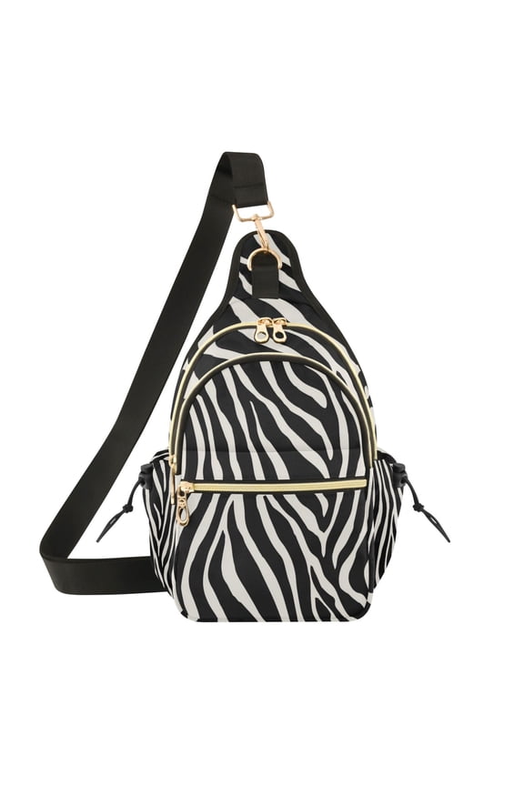Crossbody Sling Chest Bag, Water-Resistant Polyester Shoulder Bag with Multi Compartment, Adjustable Strap Casual Daypack for Travel Commute Daily Use Classic Zebra Stripes Texture