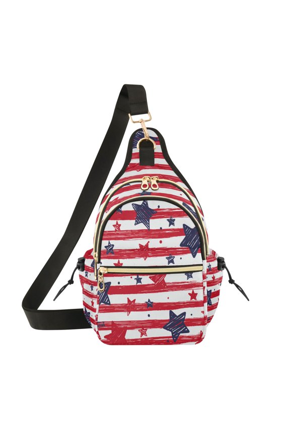 Crossbody Sling Chest Bag, Water-Resistant Polyester Shoulder Bag with Multi Compartment, Adjustable Strap Casual Daypack for Travel Commute Daily Use Doodle Star Stripe Seamless