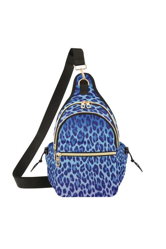 Crossbody Sling Chest Bag, Water-Resistant Polyester Shoulder Bag with Multi Compartment, Adjustable Strap Casual Daypack for Travel Commute Daily Use Ocean Blue Cheetah Print Pattern