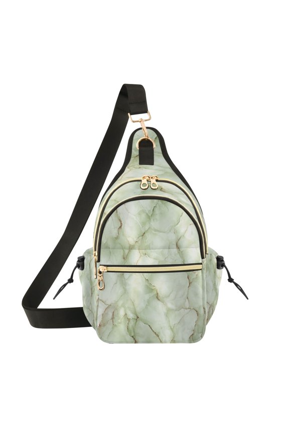 Crossbody Sling Chest Bag, Water-Resistant Polyester Shoulder Bag with Multi Compartment, Adjustable Strap Casual Daypack for Travel Commute Daily Use Pale Green Stone Design