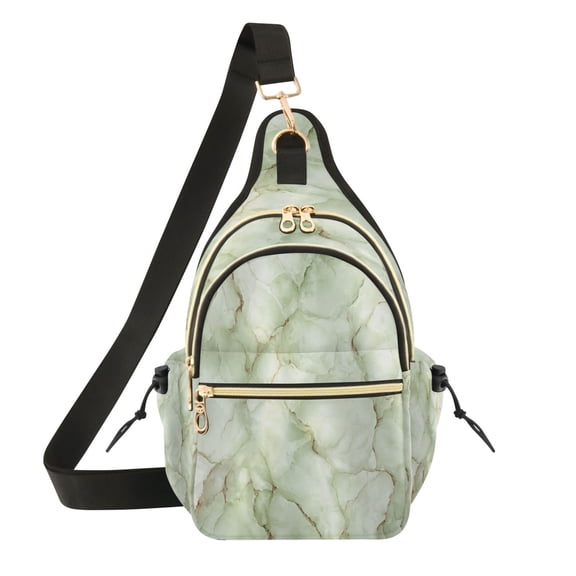 Crossbody Sling Chest Bag, Water-Resistant Polyester Shoulder Bag with Multi Compartment, Adjustable Strap Casual Daypack for Travel Commute Daily Use Pale Green Stone Design