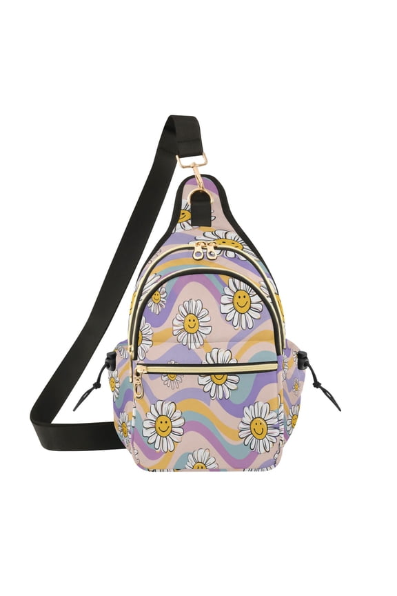 Crossbody Sling Chest Bag, Water-Resistant Polyester Shoulder Bag with Multi Compartment, Adjustable Strap Casual Daypack for Travel Commute Daily Use Smiley Faces