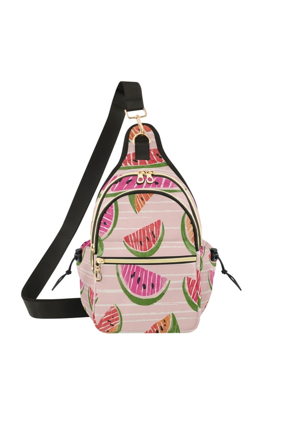 Crossbody Sling Chest Bag, Water-Resistant Polyester Shoulder Bag with Multi Compartment, Adjustable Strap Casual Daypack for Travel Commute Daily Use Sweet Melon Hush