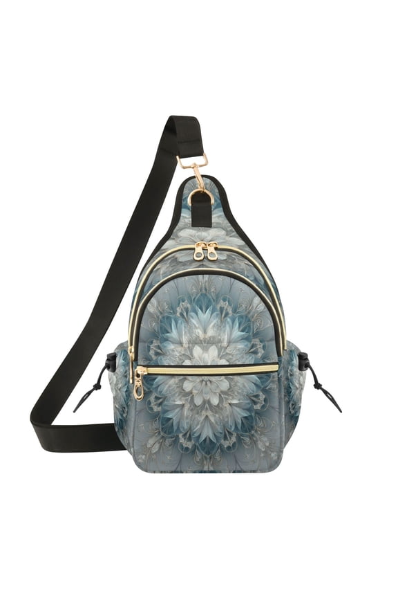 Crossbody Sling Chest Bag, Water-Resistant Polyester Shoulder Bag with Multi Compartment, Adjustable Strap Casual Daypack for Travel Commute Daily Use Swirls Of Light Blue