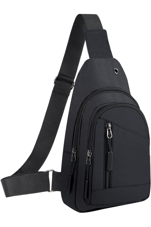 Crossbody Small Sling Bag for Women Men,Casual Lightweight Chest Pack Gym Athletic Backpack Multi Zipper Daypack for Travel,Shopping,Hiking,Walking,Running,Biking,Black