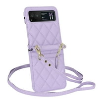 Crossbody Strap Case For Motorola Razr 40 Case, Wallet Card Holder Protection case,Shoulder Strap Leather case,Anti-Loss and Anti-Shock,Phone case for Motorola Razr 40, Purple